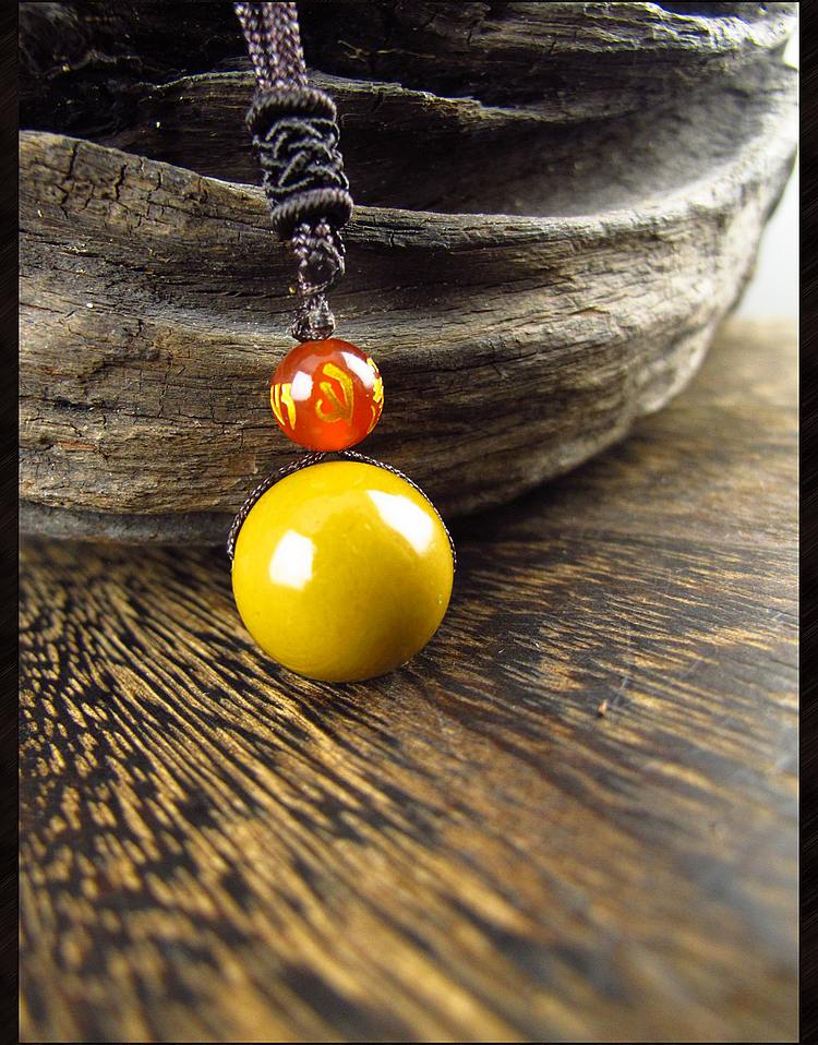 相石缘12-14-16mm天然阿拉善黄玛瑙单珠吊坠男女项链战国缟玛瑙配珠散