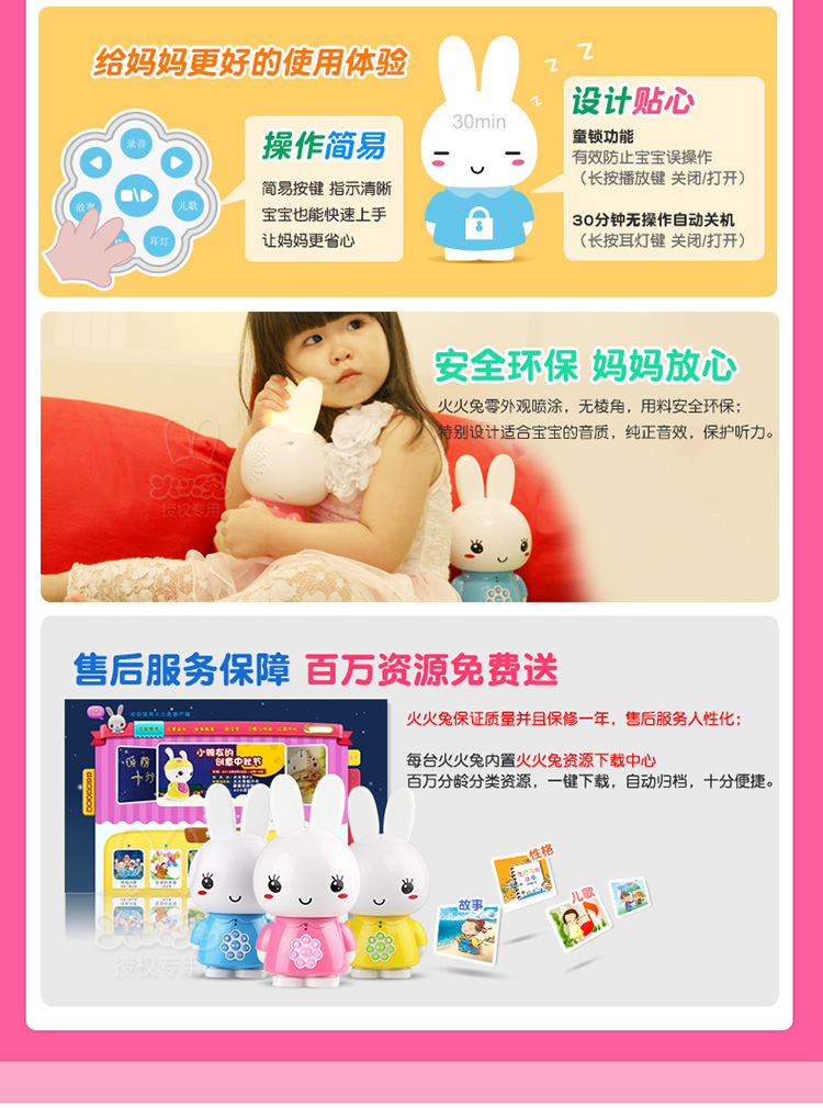 阿李罗火火兔儿童早教机故事机G6婴幼儿宝宝启智益智玩具 蓝色8G内存