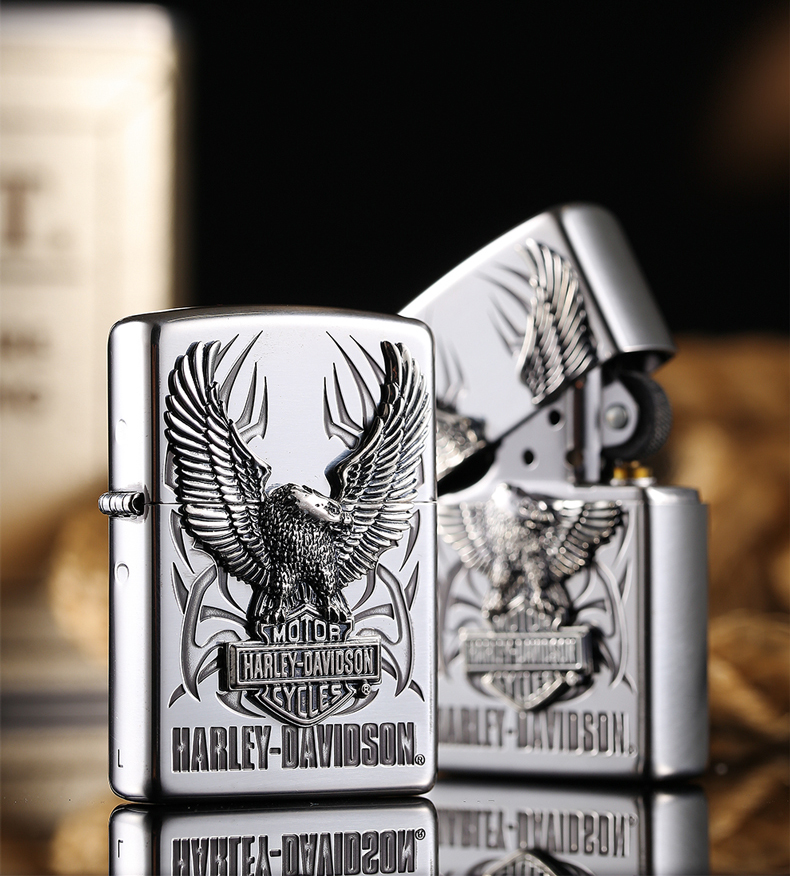 之宝zippo正品打火机哈雷系列 黑冰哈雷展翅鹰翱翔天际 哈雷复活鹰