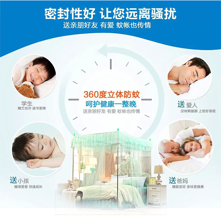 
                                        锦佩家纺 不锈钢加粗加密落地 三开门 公主蚊帐 落地方顶蚊帐-2 867 180x200x205                