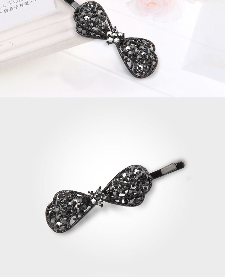 ajidou阿吉豆女发夹头饰 韩版仿珍珠黑色蝴蝶结边夹侧夹一字夹发卡发