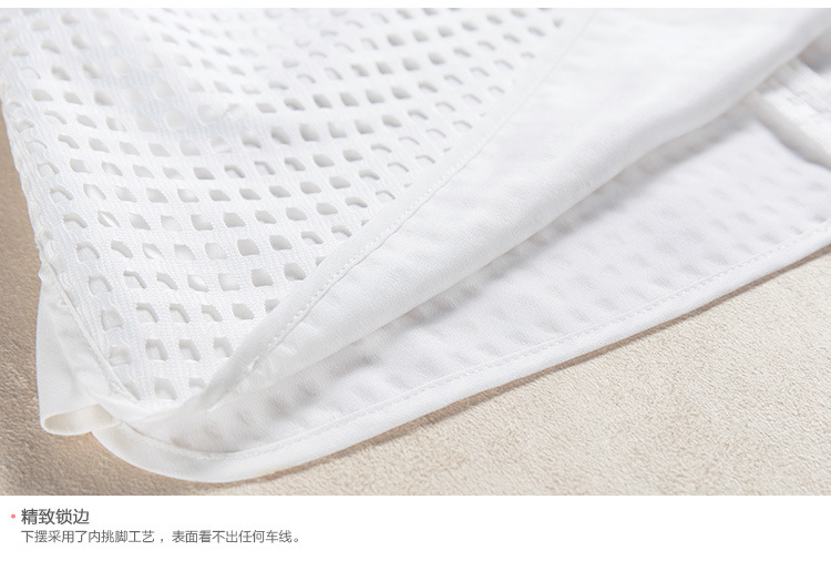 清仓 LUXLEAD洛诗琳 夏新款柯根纱绣花钉珠翻领时尚百搭蕾丝衬衫女 阳光白 L