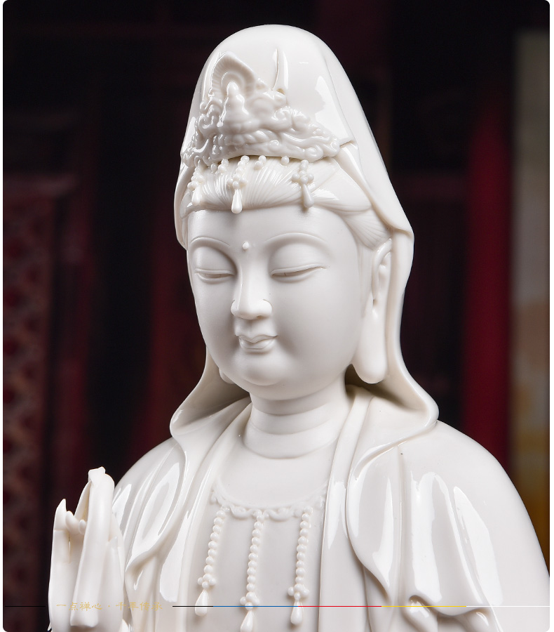 彩色坐莲观音菩萨坐像德化陶瓷观世音佛像家用供奉摆件瓷雕坐姿坐式