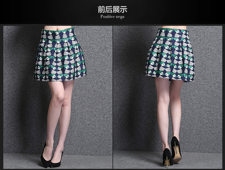 2015夏装新款女装 欧美时尚潮半身裙夏季复古印花短裙伞裙春百褶裙子高腰包臀蓬蓬裙女 图片色 S