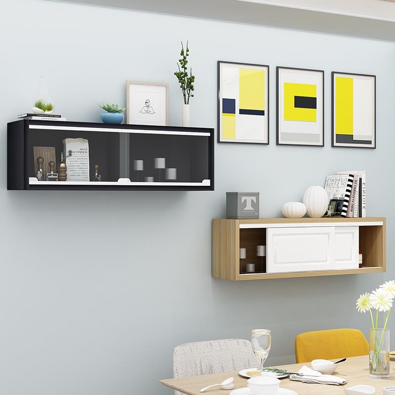 简约现代玻璃移门吊柜挂柜储物柜厨房吊柜展示柜移门书柜可定制 长80