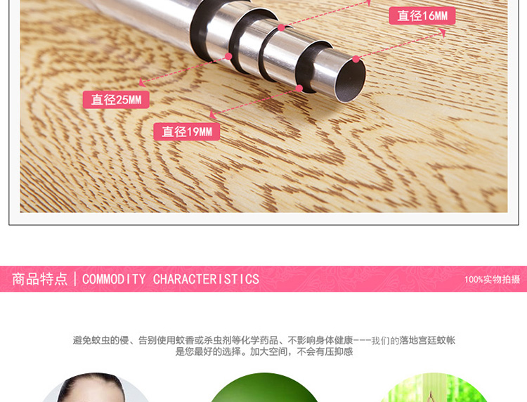 蔚兰家纺 床上用品 不锈钢支架 落地方顶加密加厚宫廷蚊帐 经典宫廷 水蓝色 2*2.2m床 25mm超粗