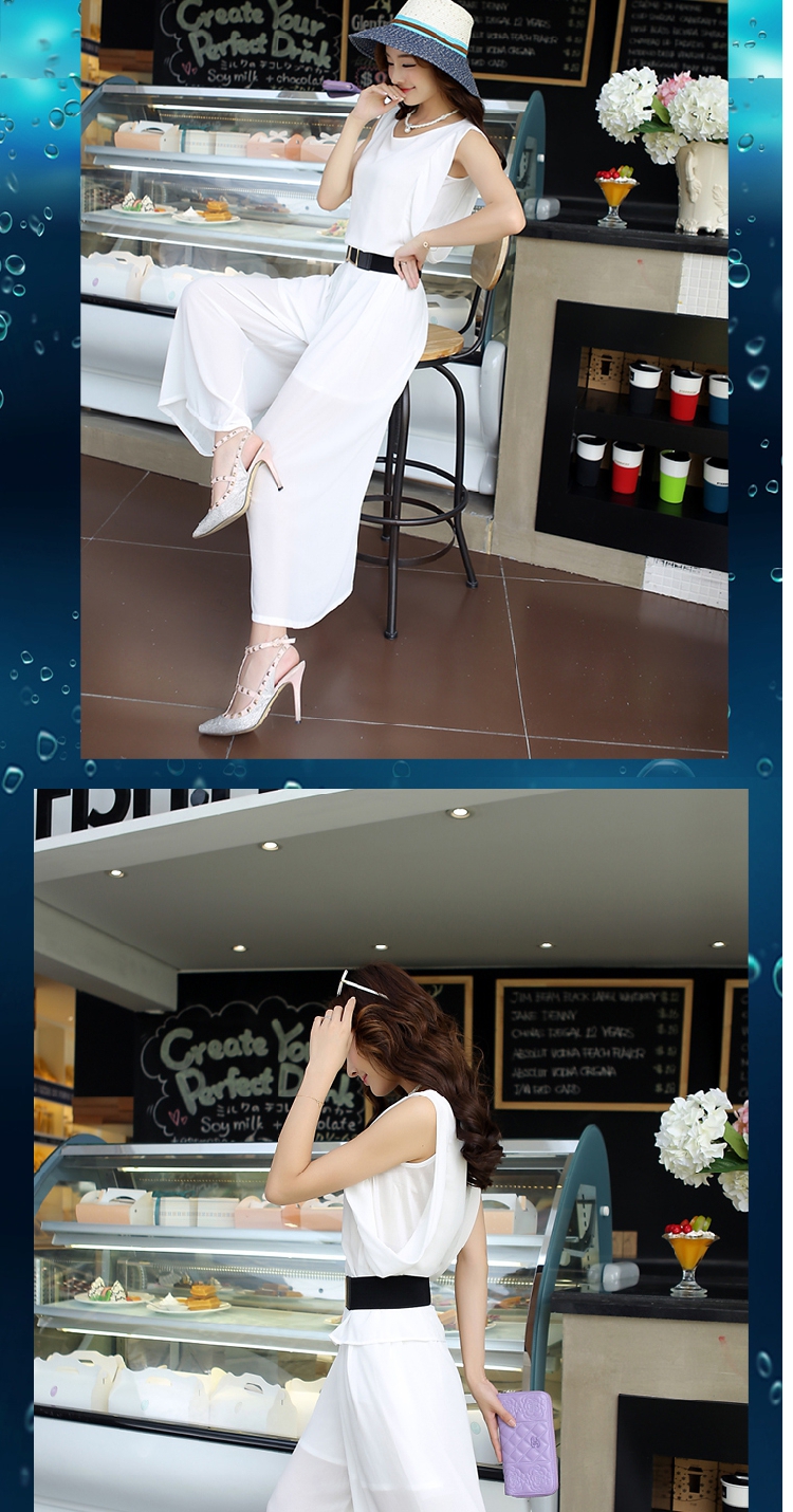 西子阁大码女装雪纺衫套装衬衫女夏短袖条纹时尚两件套套裤2015夏阔腿裤 黑 XL(7天无理由退换)