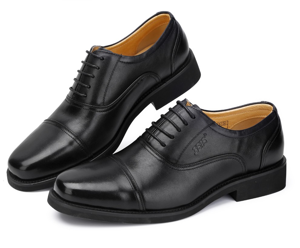 强人3515三接头皮鞋校尉皮鞋系带圆头男单鞋透气耐磨商务正装男鞋cf15