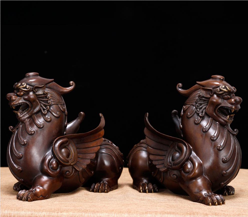 聚玄轩纯铜带翅貔貅摆件铜制工艺礼品风水貔貅家居摆件商务礼品乔迁