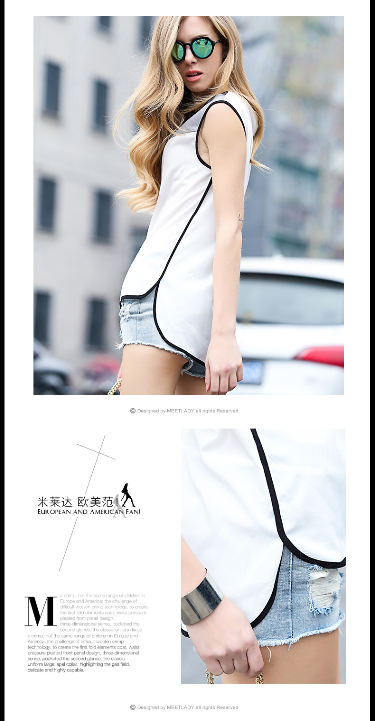 米莱达 2016夏装女装新品 欧美时尚上装 无袖圆领雪纺衫 5LC058 白色 S/155