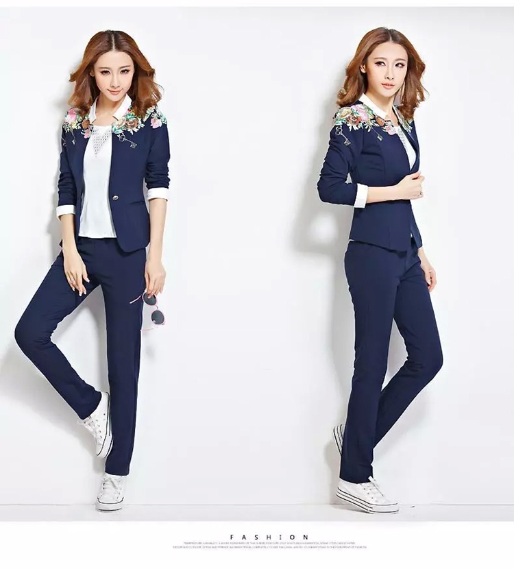 韩逸布舍春秋装运动装卫衣女休闲西装三件套运动服套装06N5bl 蓝色 L