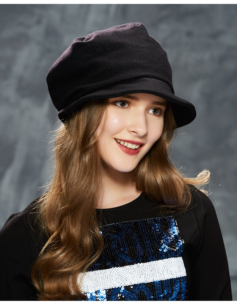 卡蒙(kenmont)纯色加厚淑女帽复古鸭舌贝雷帽女秋冬韩版日系毛呢帽