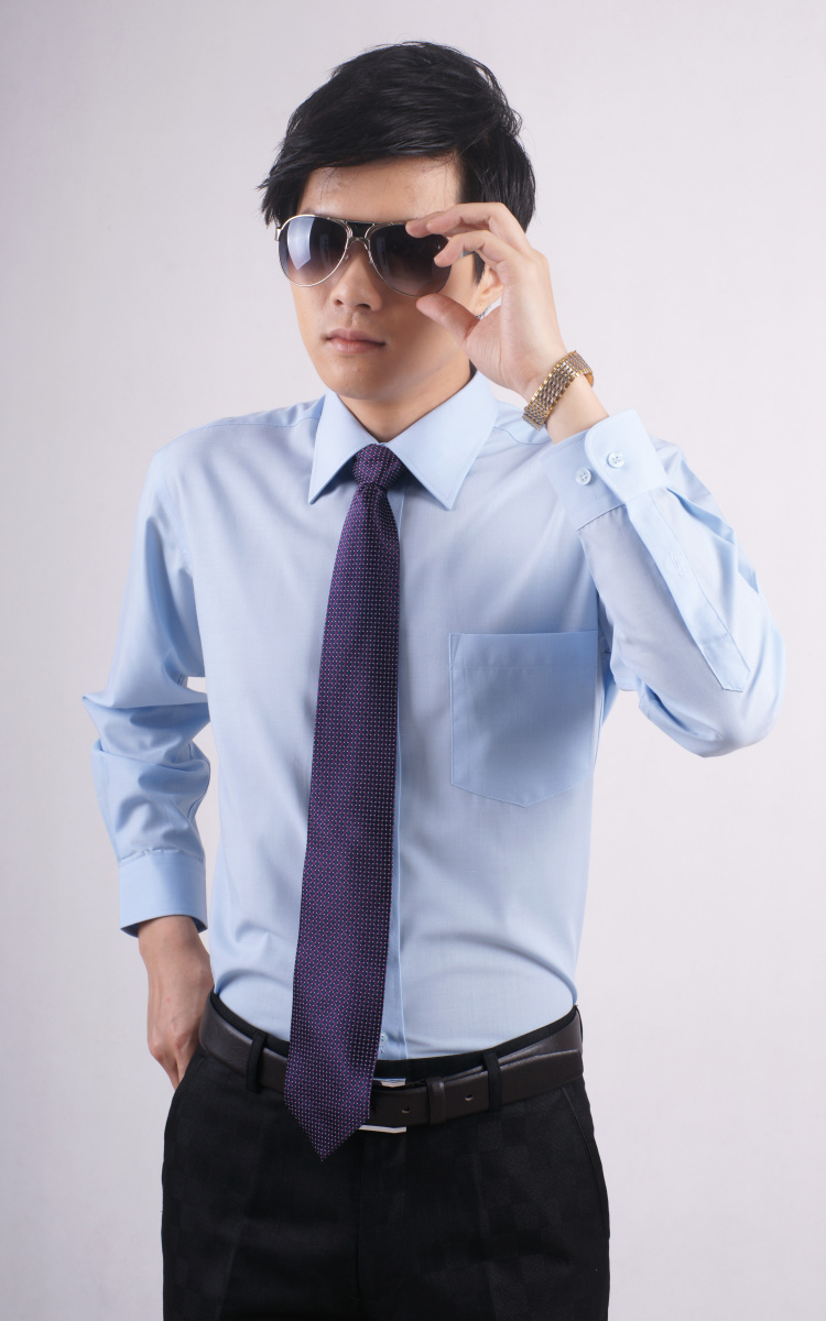 浅末 男女长袖职业装时尚商务衬衫职业装男女款衬衣 ZW0730 浅蓝色 M男