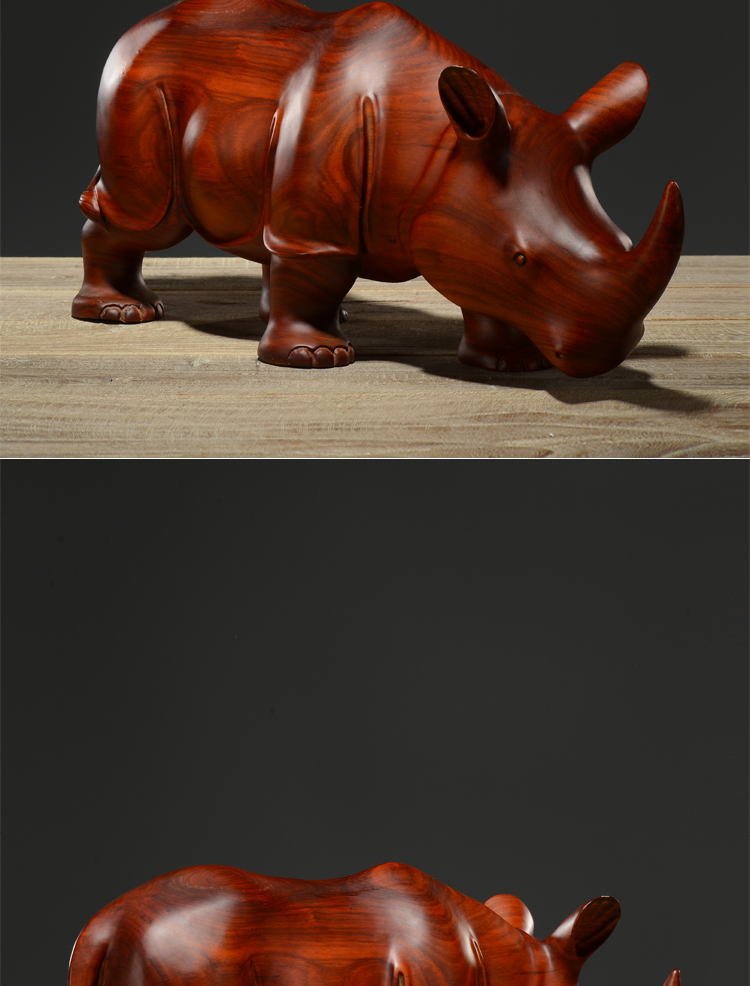 曹堂黄花梨木雕犀牛摆件工艺品大号仿真木质动物摆件客厅家居摆设装饰