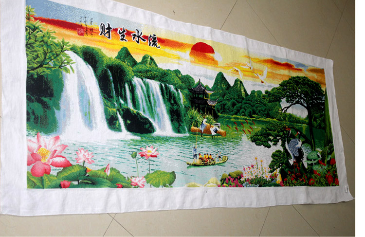 
                                        世轩 十字绣 不带框成品新款客厅新款风景山水画流水生财 大版 绣好的十字绣成品 绣布尺寸170x70                