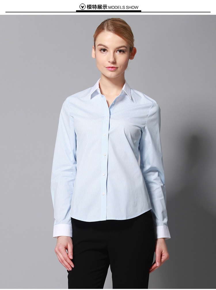 
                                        美尔雅（MAILYARD）长袖衬衫女 商务女士衬衣 白领制服女式职业装 工作服 148 蓝底白条纹 165/88A(11AR)                