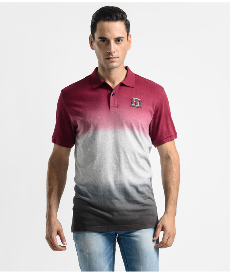 正品 七匹狼短袖t恤 2015夏装新款polo衫 男士纯棉渐变t恤 男装 酒红