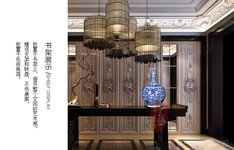 
                                        铮盛 景德镇陶瓷器 现代时尚青花瓷花瓶花插 家装饰品书房客厅工艺摆件 赏瓶A                