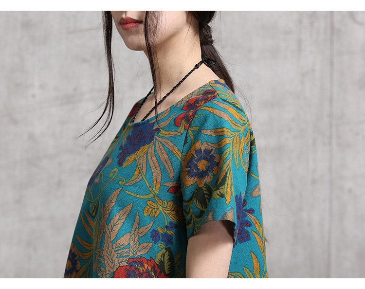 
                                        如素慢衣夏季连衣裙棉麻女装民族风中式花布文艺清新女装裙子3294 绿色55 均码                