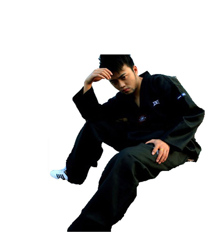 成人黑色教练跆拳道服装 跆拳道道服黑色田字格 黑色 黑色 170