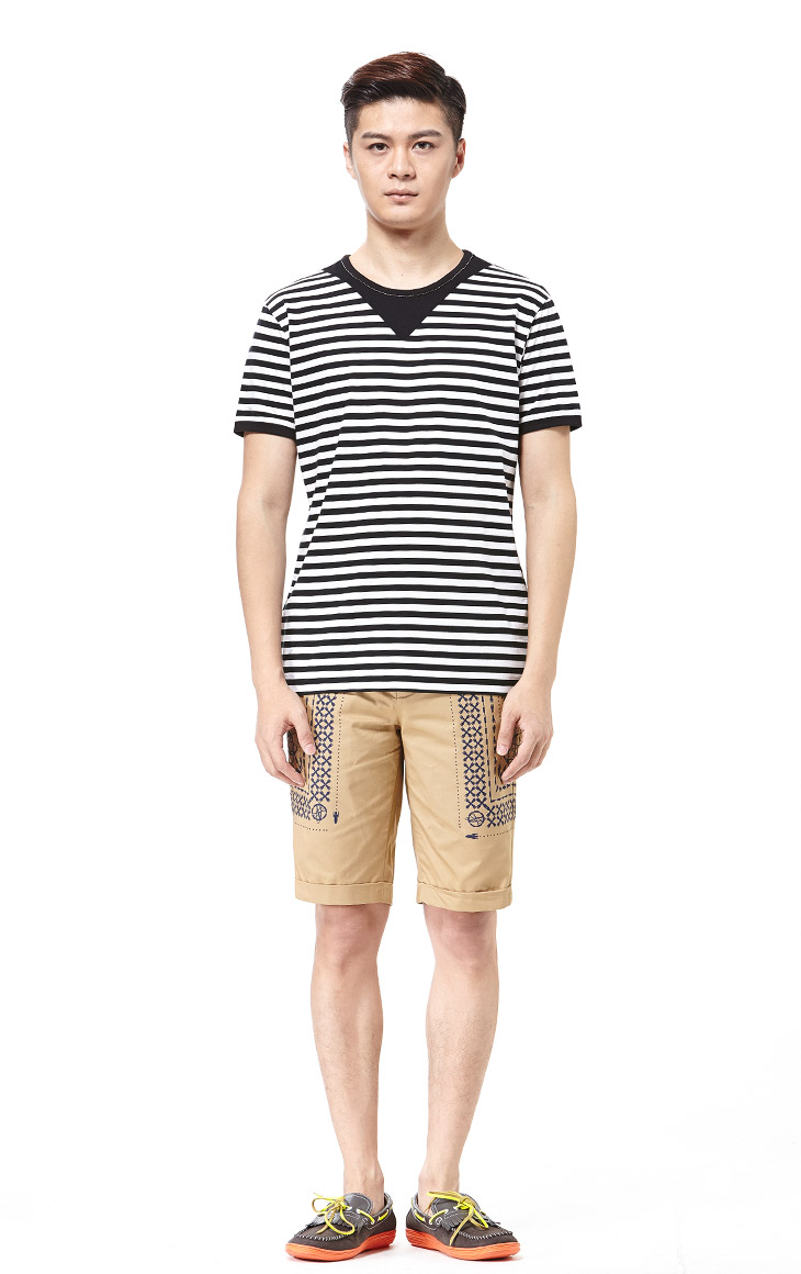 卡宾cabbeen2015夏季新品 男士休闲t恤短袖圆领t恤潮条纹b/3142132064