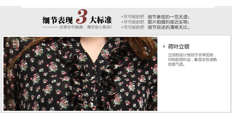 艾耒 2016春秋季新款正品气质碎花宽松百搭大码大气雪纺衫女士衬衫夏季凉爽清新衬衫 碎花 M