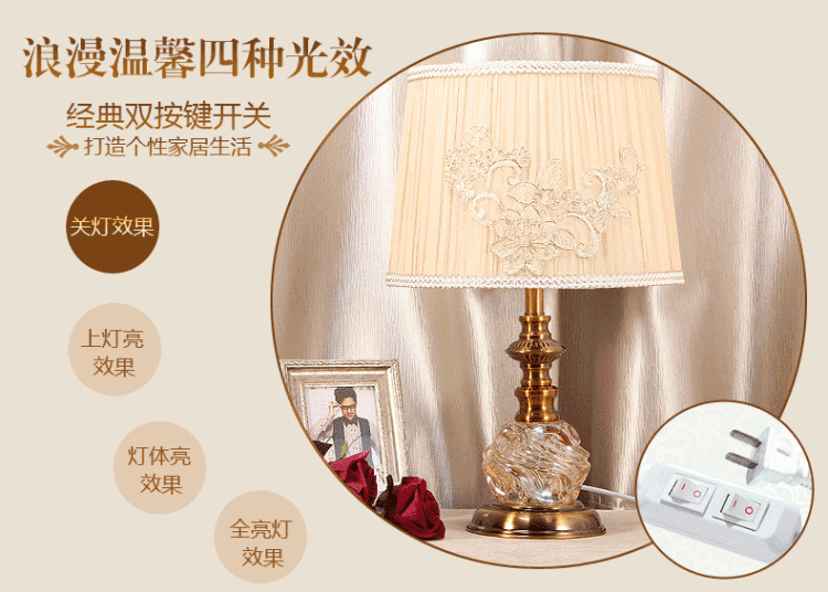 
                                        优丽美家 欧式美式台灯卧室床头灯客厅书房结婚装饰台灯 U775B                