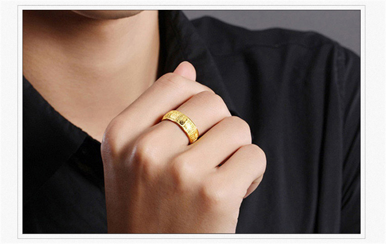 传世美钰 黄金戒指男士足金999百福戒指开口多福戒指黄金条戒活口可调
