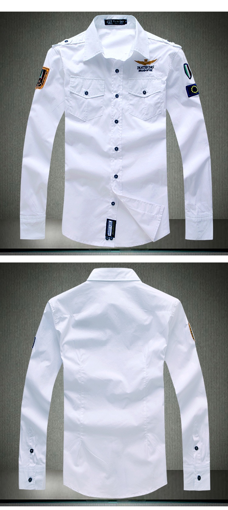 丹杰仕男士长袖衬衫空军1号肩章夏装新款韩版修身长袖衬衣大码制服 军