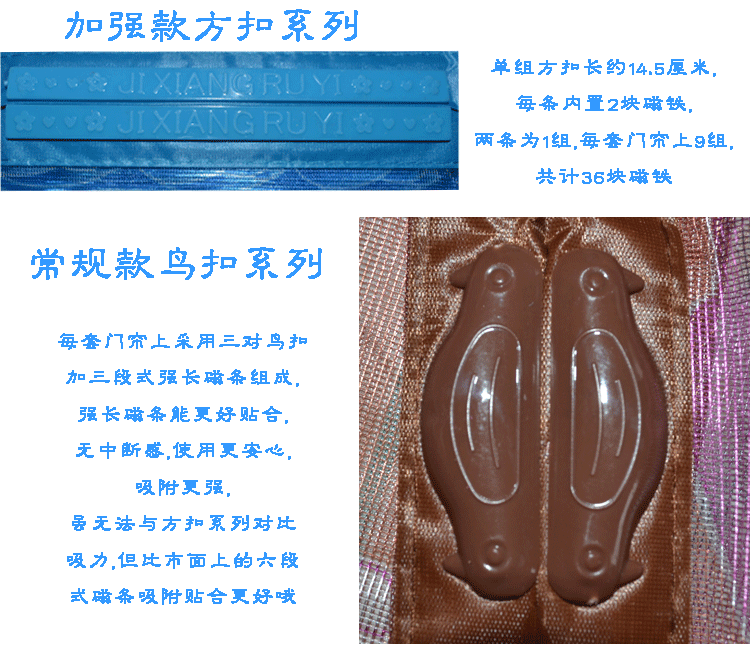 红鱼儿 祥和系列 新款 高档 免穿磁条 磁性防蚊门帘 纱窗纱门 磁性软纱门 鸟扣款印花蓝色郁金香 宽90*高210厘米