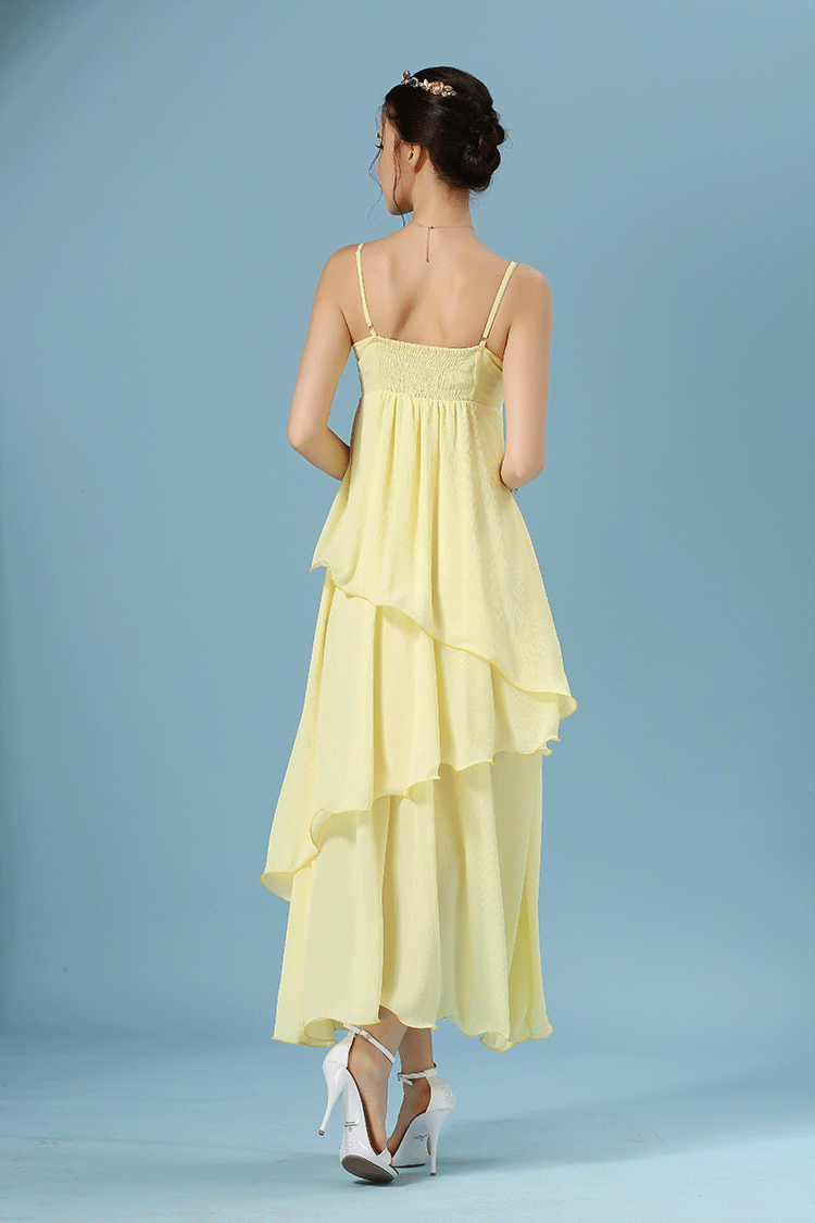 伊纤雅 2015新款雪纺裙吊带性感长裙宽松连衣裙女装3055b 浅黄色 xl