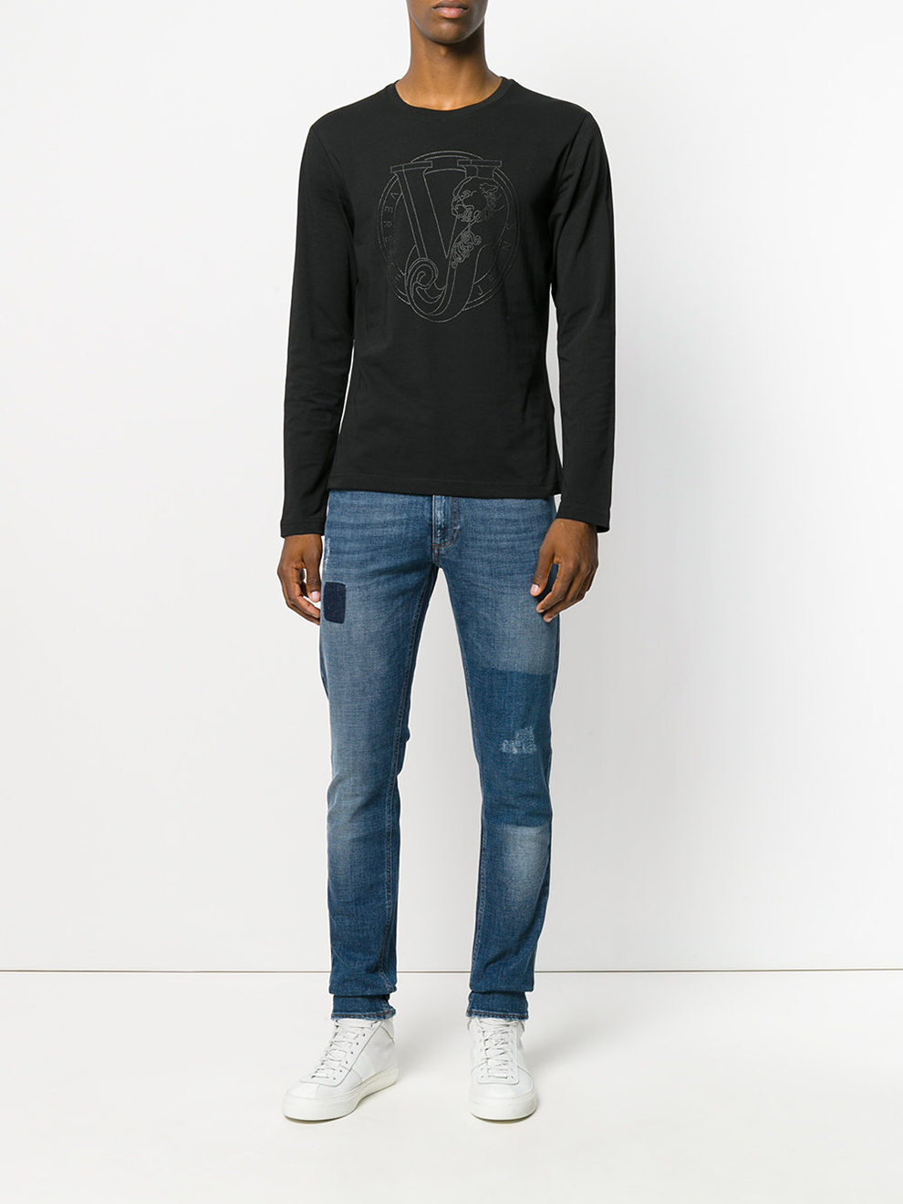 versace jeans 范思哲男装 男士棉质补丁直筒修身牛仔裤 a2gqa0ke ah