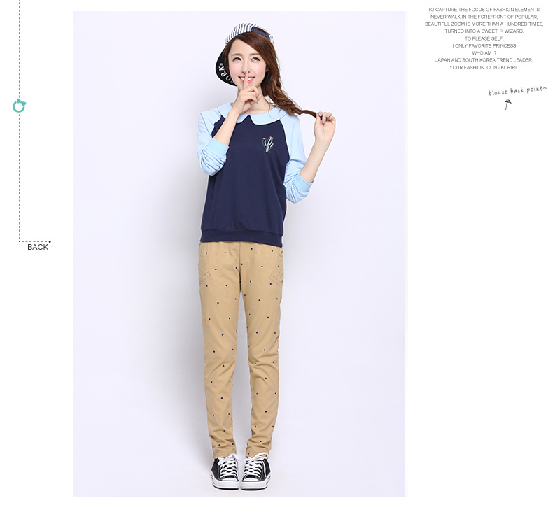 朴素15339新款韩版少女学生装修身显瘦小脚刺绣休闲裤长裤 藏青.预售5天 XL