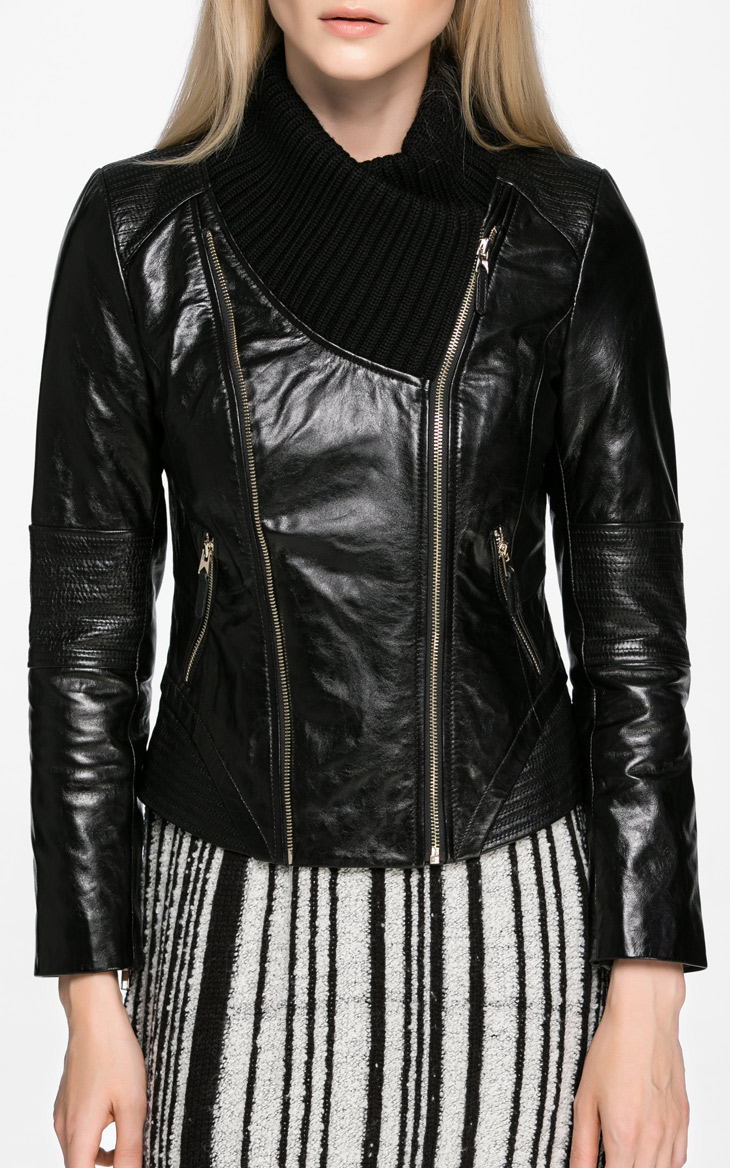 vero moda欧美风时尚修身版型绵羊皮皮衣|315310014 010黑 165/84a/m