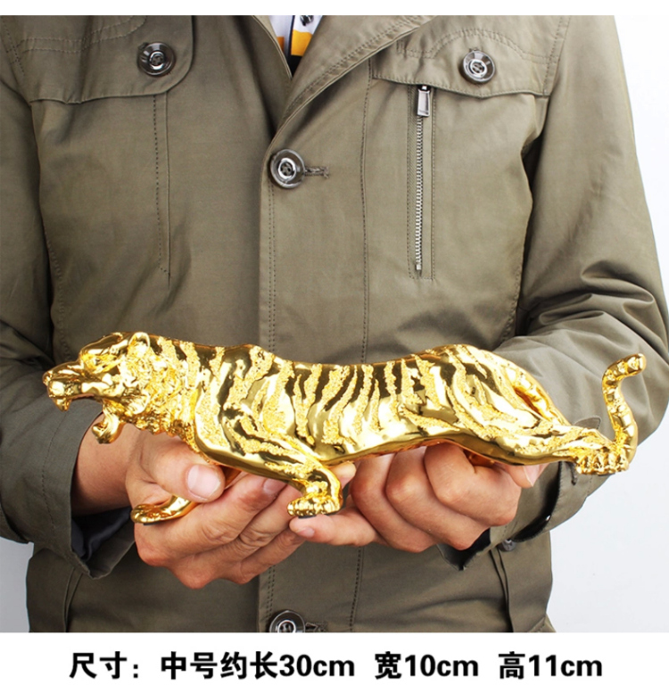 老虎金钱豹欧式摆件镀金工艺品摆设家居办公桌汽车装饰品 75CM特大号金色老虎