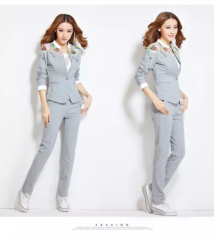 韩逸布舍春秋装运动装卫衣女休闲西装三件套运动服套装06N5bl 蓝色 L
