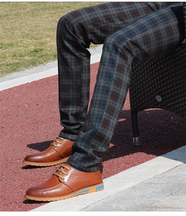 秦豹 四季新款男士休闲鞋真皮牛皮时尚韩版系带板鞋商务舒适休闲鞋 酒