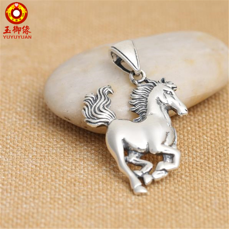 玉御缘 s925银饰品复古项坠男士马吊坠 时尚首饰马到功成项坠十字架
