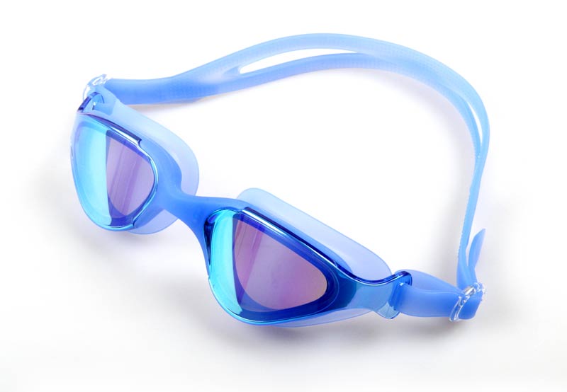 新款泳镜男女炫彩电镀膜大框平光游泳镜防水防雾 黑红