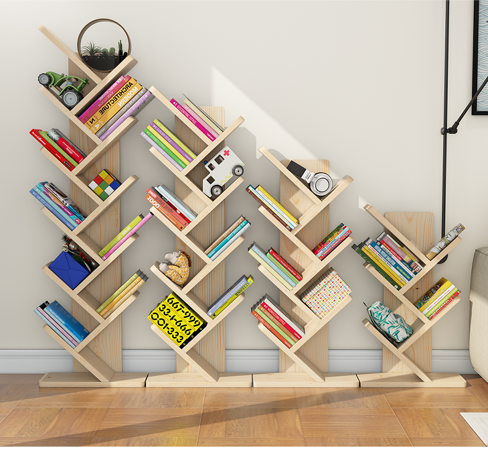 【德邦24小时发货】夯夯小木匠 小学生实木书架落地简易书架创意多