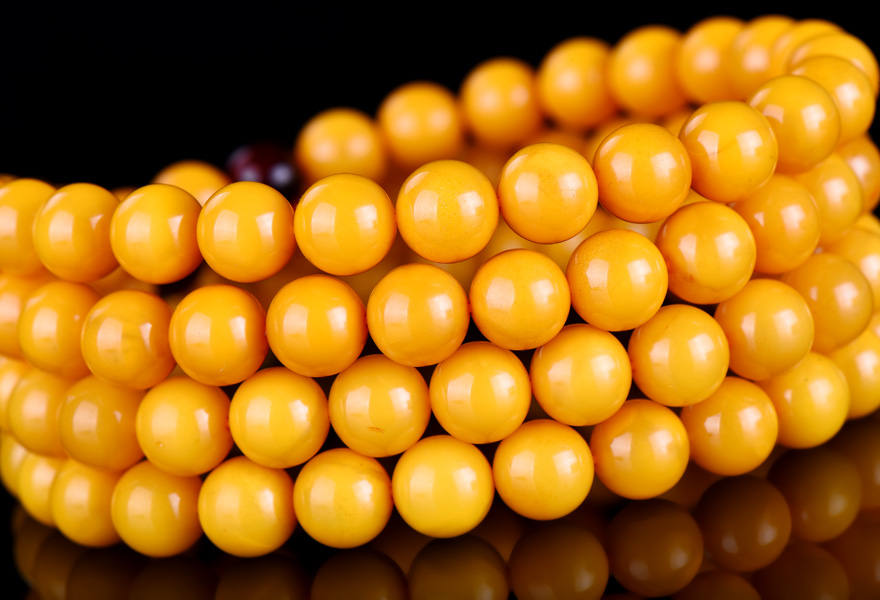 44.70克 9mm圆珠形 大串 油润满蜜 鸡油黄蜜蜡佛珠 【唯善珠宝】