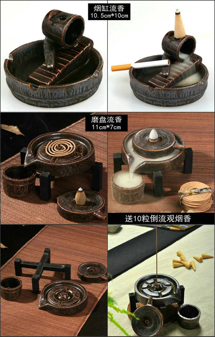 芳夕 烟倒流香炉 锥香沉檀塔香陶瓷香薰焚香炉 香道 高山流水送香 百莲好合 送香10粒