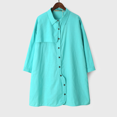 可下酒 2015新款夏装 文艺净色翻领落肩七分袖长款风衣 251102 露草蓝