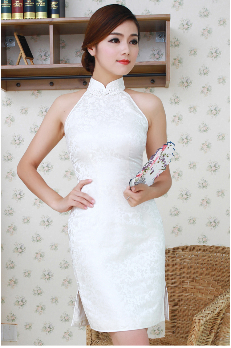 逸福春季白色旗袍短款明星同款中式小礼服锦缎手工扣定制7天发货白色l