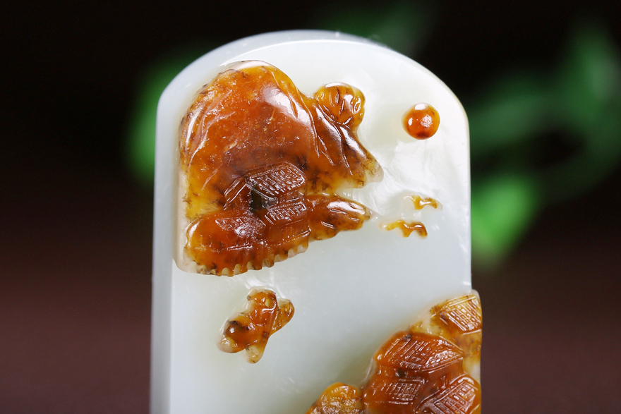 和田玉枣红皮印章 山水 76克 王石玉铺