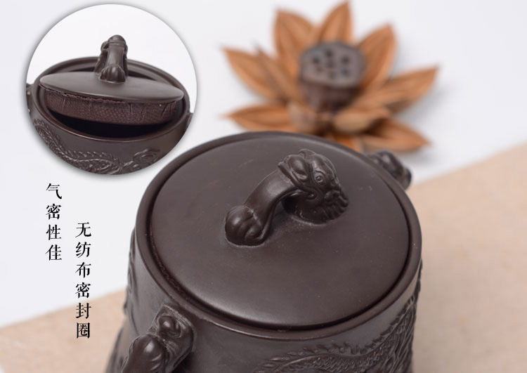 博度 宜兴黑紫砂龙凤茶叶罐 大号茶罐陶罐 复古密封罐 包装储藏罐 龙凤对罐