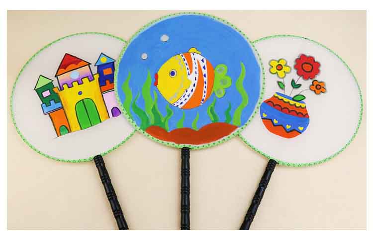 空白扇子 儿童绘画diy手绘空白扇 画扇宫扇幼儿园创意美术绘画扇 团扇