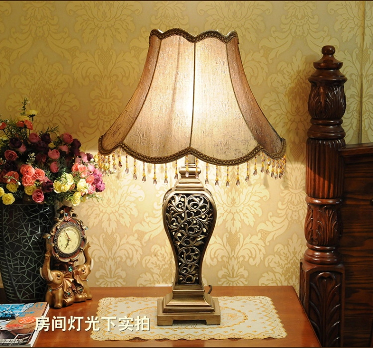 欧式台灯床头LED台灯卧室台灯客厅田园奢华美式台灯T82 T82(LED)715*155调光开关