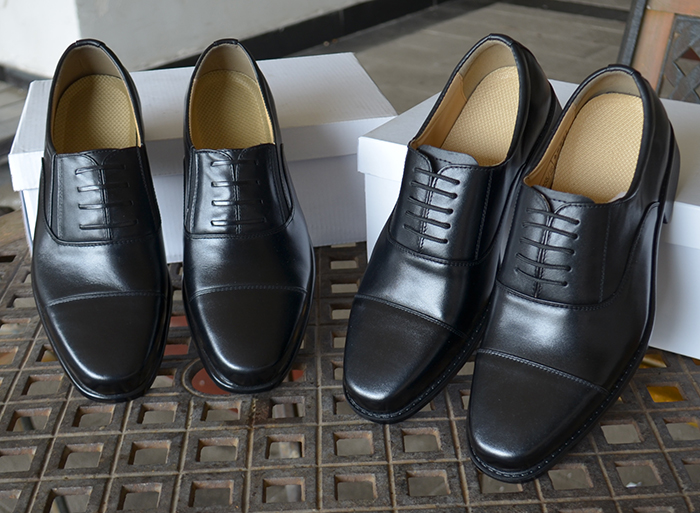 真皮07a07b校尉常服三接头皮鞋男士三节头军官鞋 黑色3515-07b松紧款