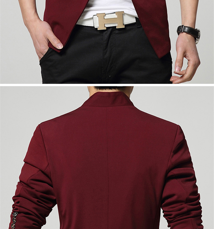 帛世厚韩版修身小西装男士时尚立领水洗单西装 深红色 xl